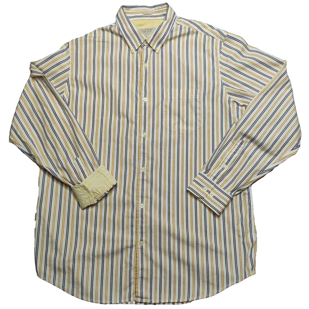 BANANA REPUBLIC Men Large Yellow Stripe Cotton Flip Cuff Button Shirt